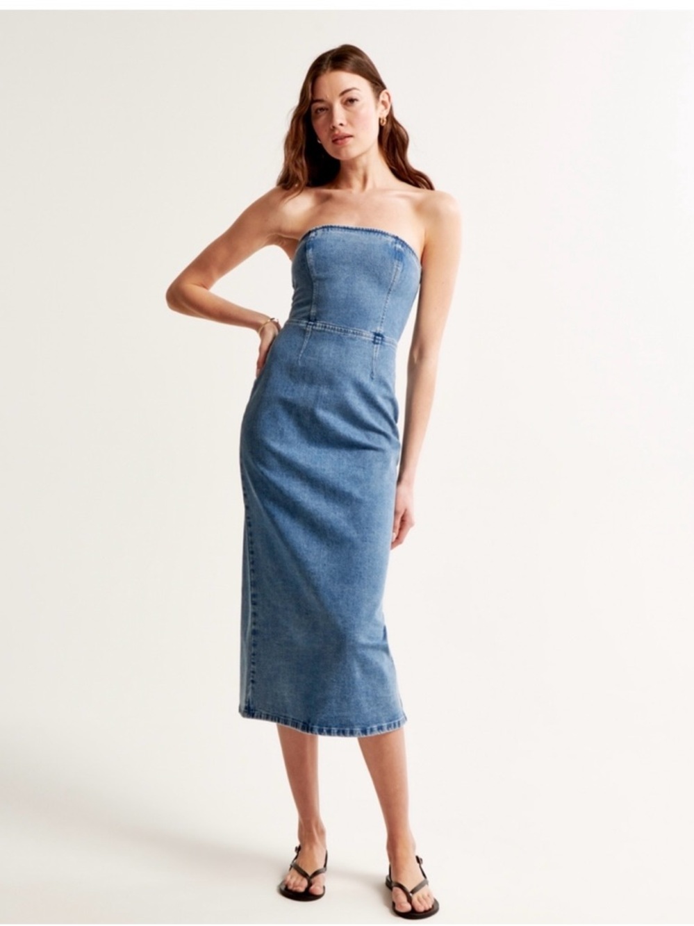 Abercrombie & Fitch Strapless Denim Midi Dress - Blue